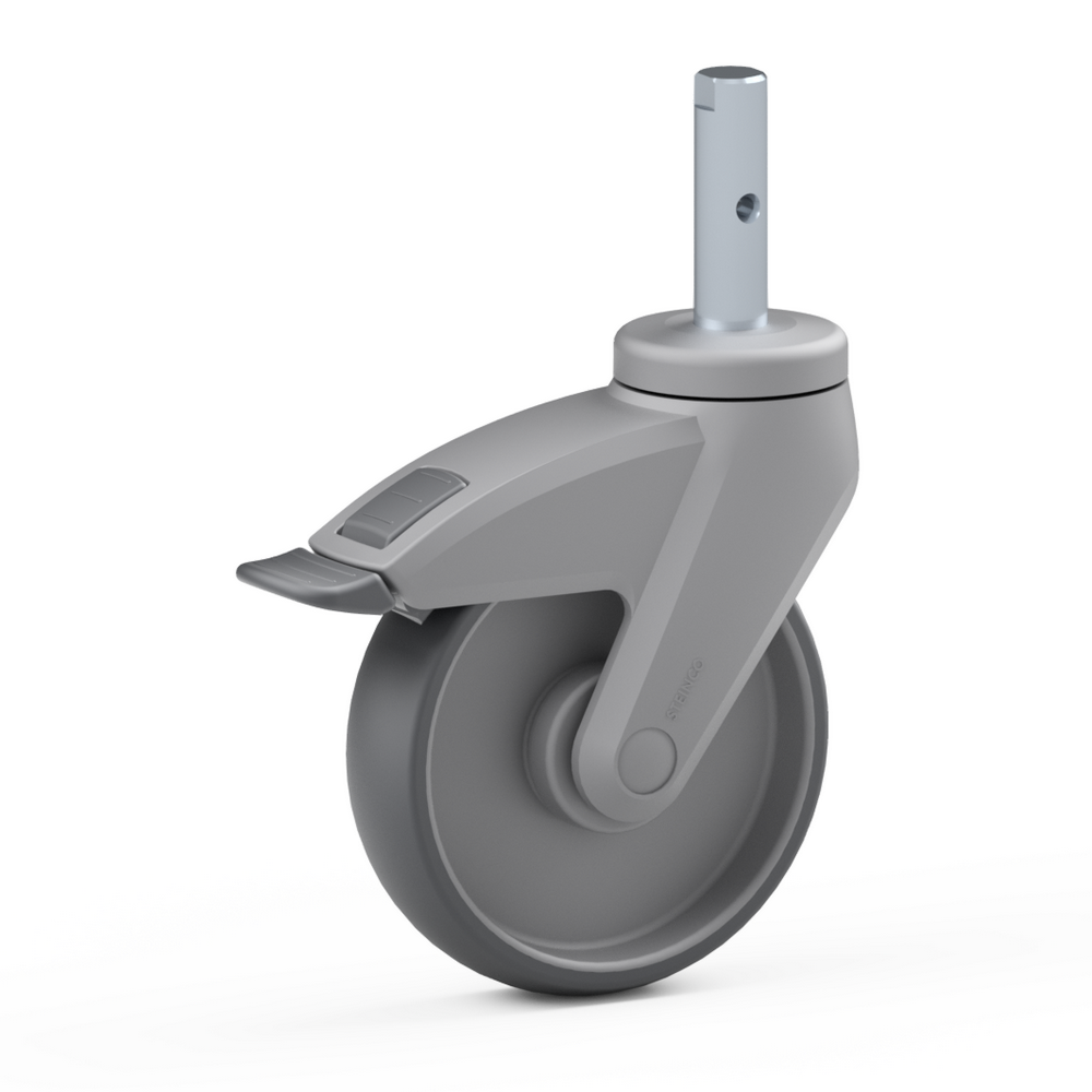 2.CK50.JKB0, Single wheel swivel castor, ∅ 100 mm, Plain bearing, TPE, Plain stem with transversal bore