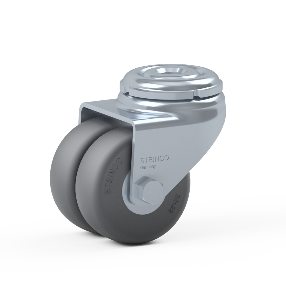 1.A0B0.C3F0, Double swivel castor, ∅ 50 mm, Plain bearing, TPE, Bolt hole