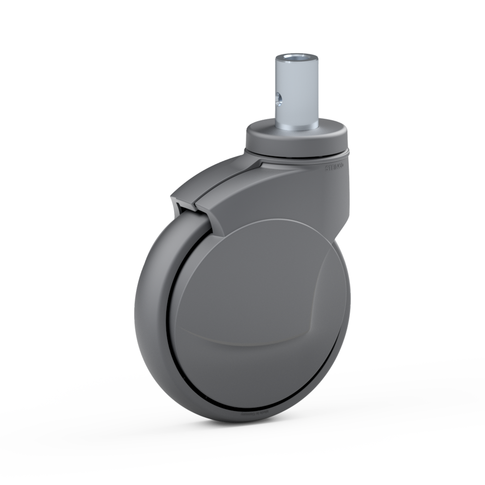 1.ZA11.NNG1, Single wheel swivel castor, ∅ 125 mm, Ball bearing, TPU, Plain stem with transversal bore