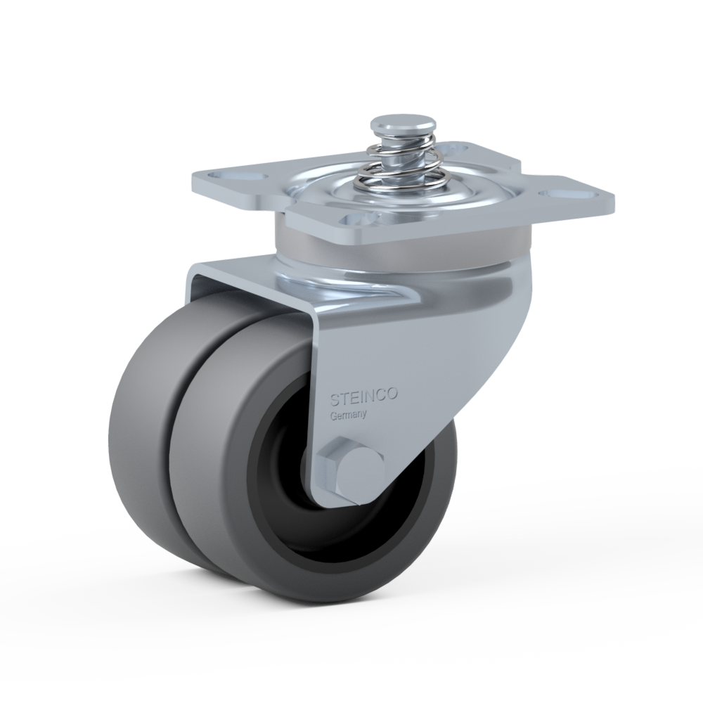 2.HC60.C420, Roulette pivotante à double galet, ∅ 50 mm, Palier lisse, TPU, Platine