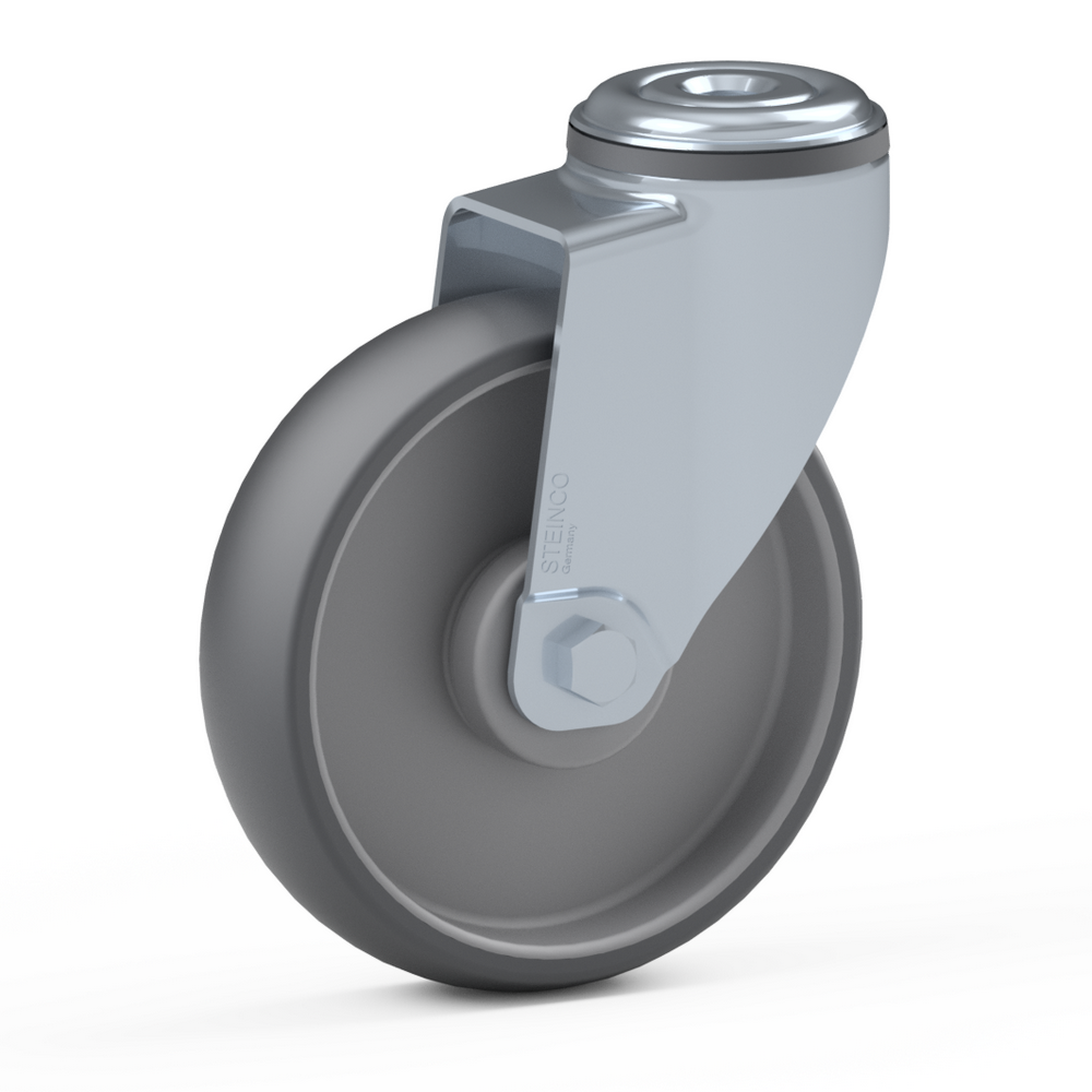 1.LGG0.JKX0, Single wheel swivel castor, ∅ 100 mm, Plain bearing, TPE, Bolt hole