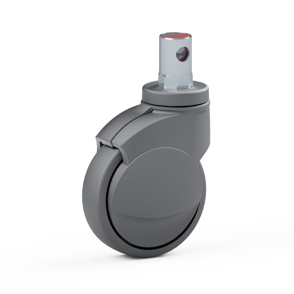 2.Z131.NN01, Single wheel swivel castor, ∅ 125 mm, Ball bearing, TPU, Stem for central locking