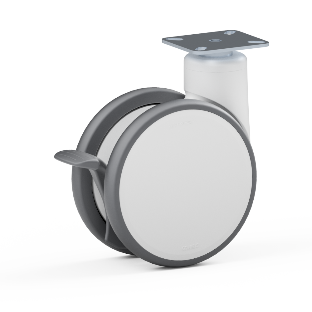 4.SKA0.FQH0, Rueda giratoria doble, ∅ 150 mm, Cojinete a bolas, TPU, Placa de atornillado