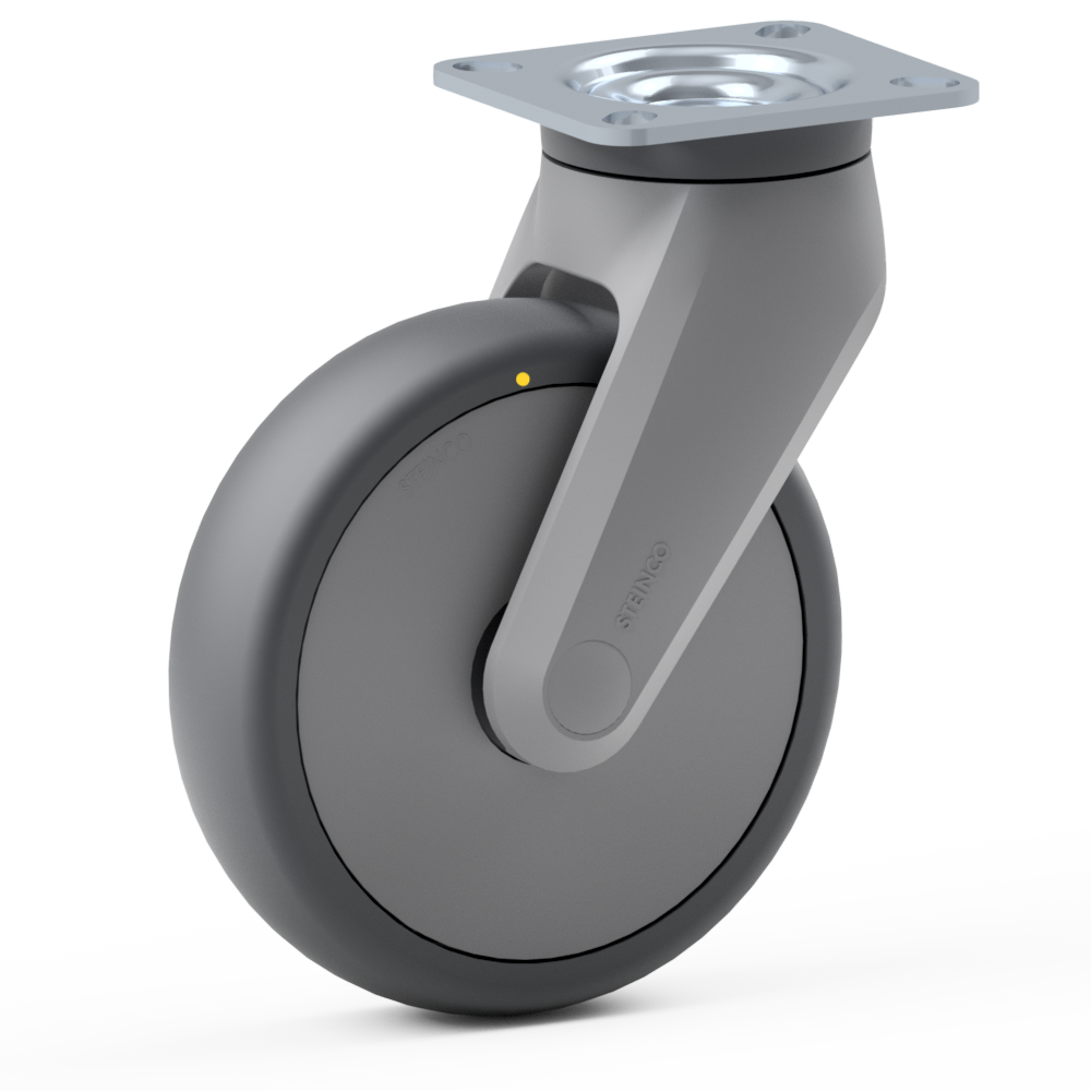 1.JUA0.NAB0, Single wheel swivel castor, ∅ 125 mm, Ball bearing, TPE, Mounting plate