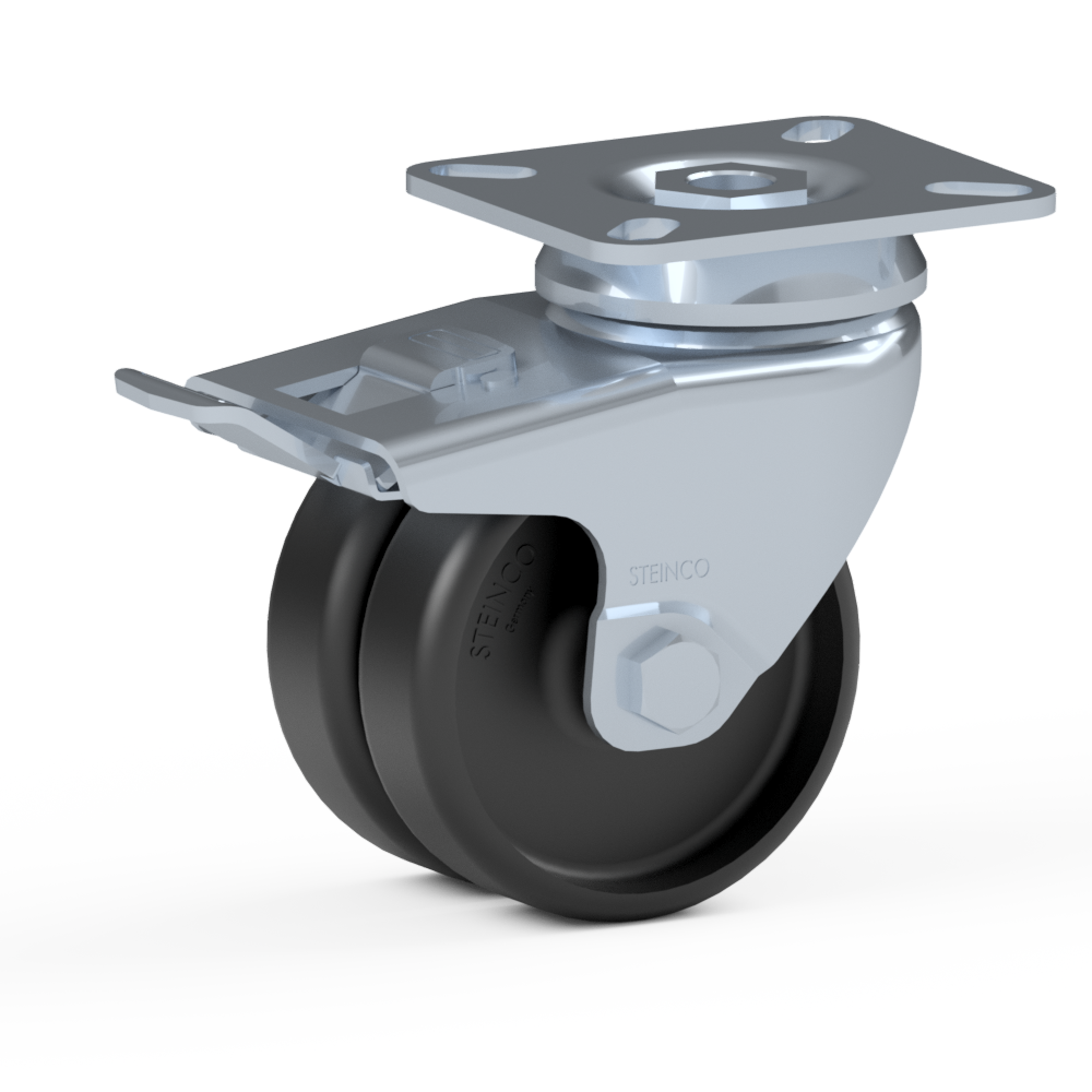 2.GYJ0.E710, Double swivel castor, ∅ 75 mm, Plain bearing, Polyamide, Mounting plate